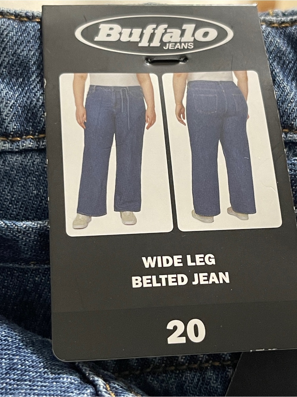 NWT Buffalo Jeans Women’s Sz 20 Wide Leg Belted Dark Med Blue Denim 5 Pocket